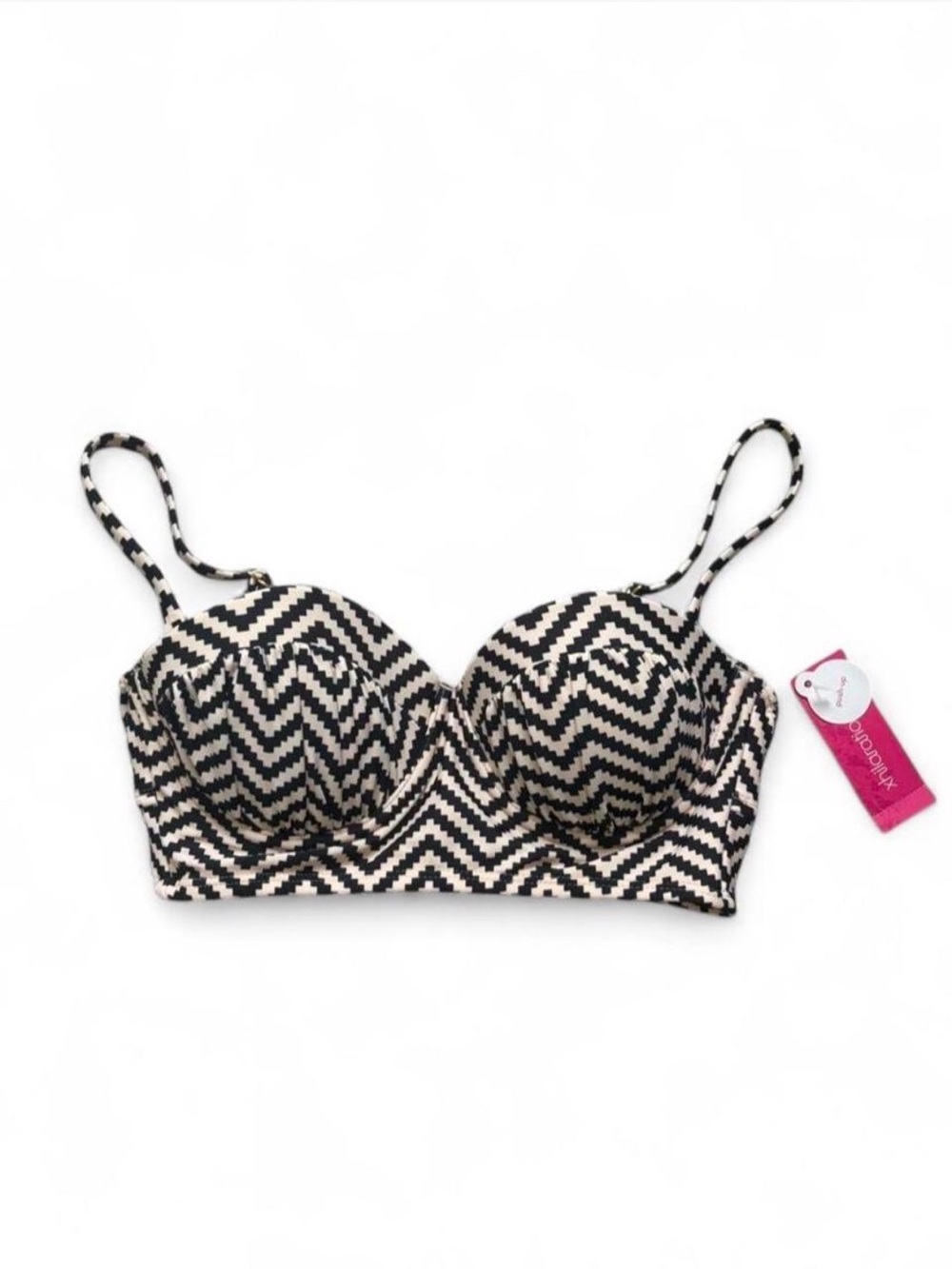 NWT XHILARATION BLACK AND WHITE GEOMETRIC PATTERN PUSH UP BIKINI TOP SIZE S